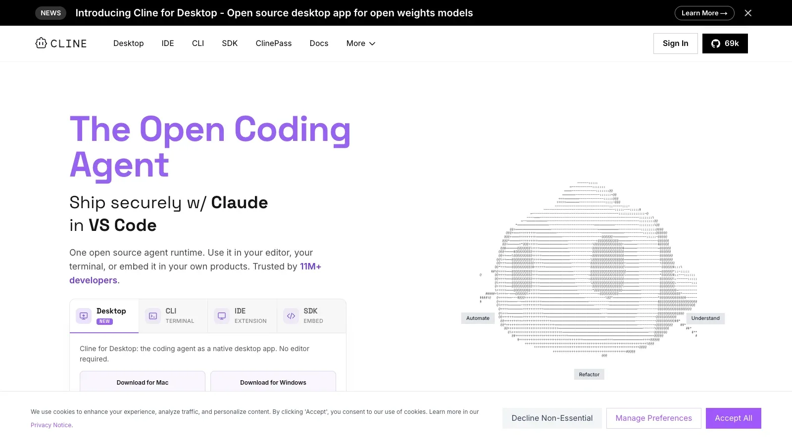 Cline official website screenshot