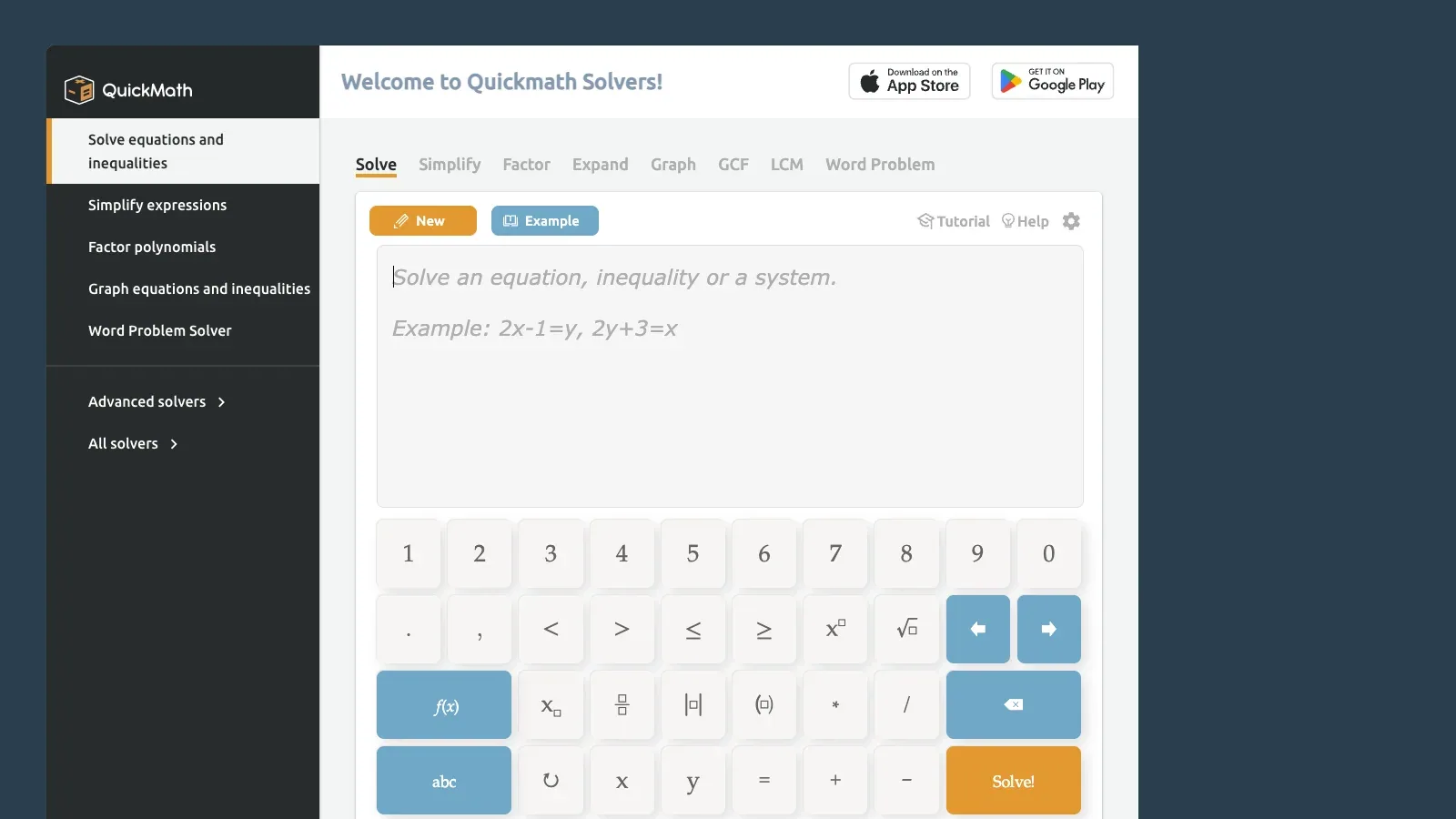 QuickMath official website screenshot