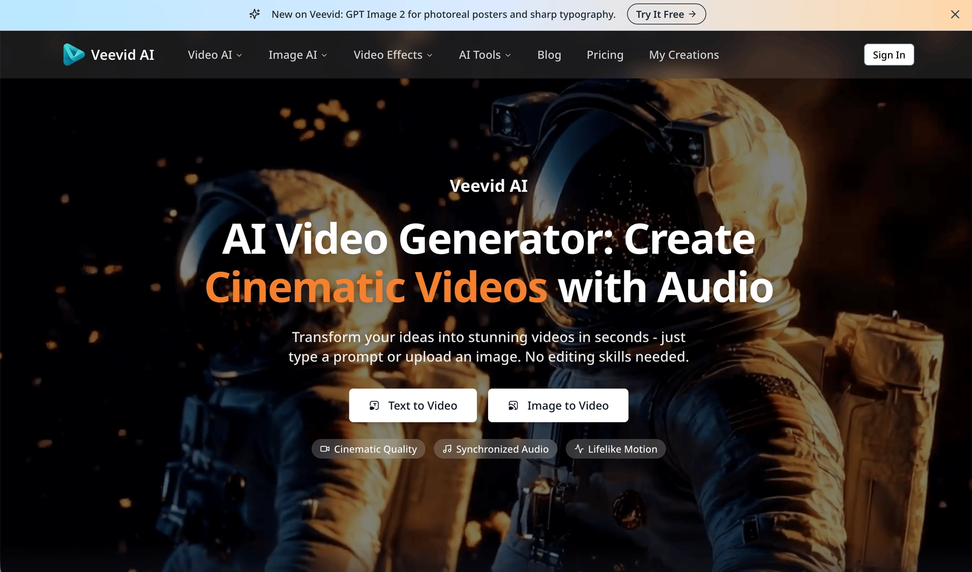 Veevid AI homepage screenshot
